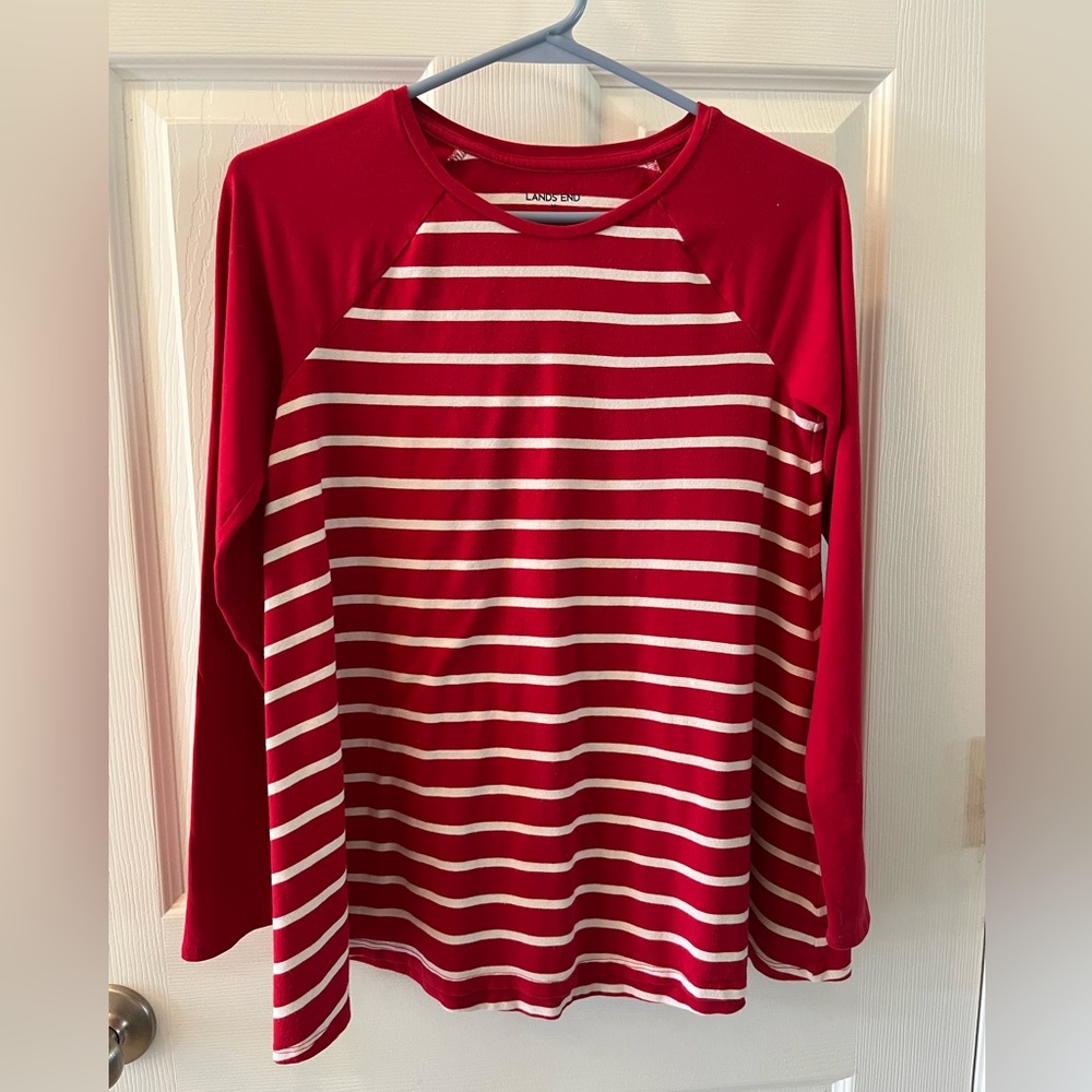Lands End Long Sleeve Stripe Casual Top